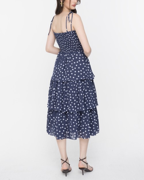 SIXDO Polka Dot Spaghetti Strap Maxi Chiffon Dress
